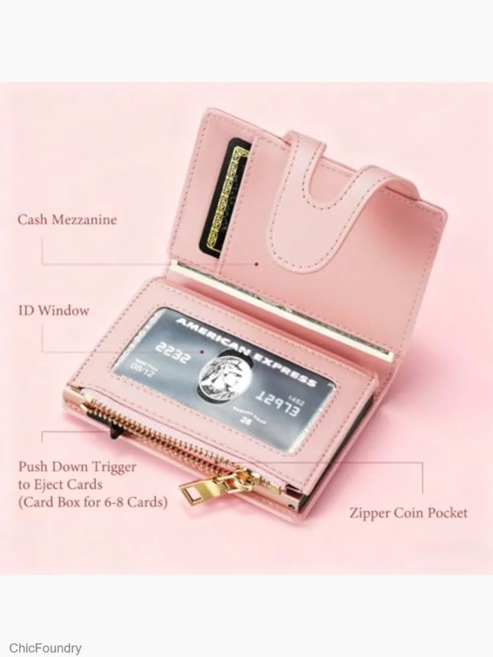 RFID Leather Pop Up Card Wallet Slim Mini Zipper Coin Pocket
